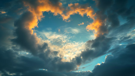 Cloudscape, Colored Clouds at Sunset near the Ocean in a Blue Skyの素材