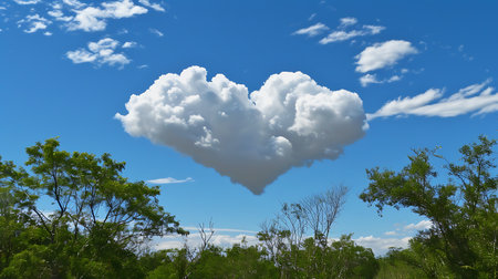 Clouds in the shape of a heart on blue sky background.の素材