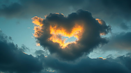 Cloudscape, Colored Clouds at Sunset near the Ocean with a Heart Shapeの素材