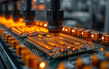Close-up of electronic circuit board with electronic components. Selective focusの素材