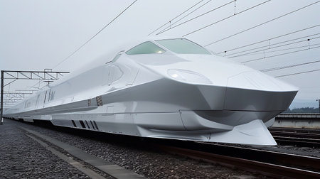 modern high speed train at station in foggy day, Moscow, Russiaの素材