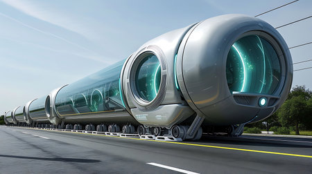 High speed train on the road. 3d rendering. Virtual reality concept.の素材