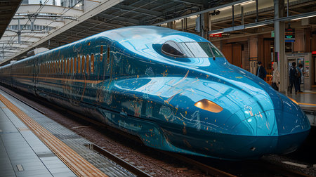 High speed train at Amsterdam Central Station.の素材