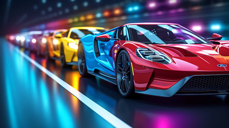 Futuristic car on the road. 3D rendering. Virtual reality.の素材