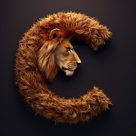 Lion head in a fur coat isolated on black background. 3d renderingの素材