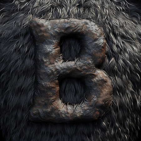Symbol b made of natural fur. 3D render font with skin texture isolated on white background.の素材