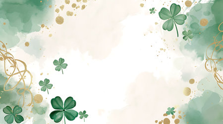 St. Patrick's day background with clover leaves and gold glitterの素材