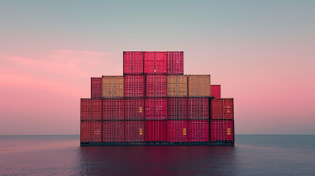 Boat Stack of colorful cargo containers background. Cargo freight transportation.の素材