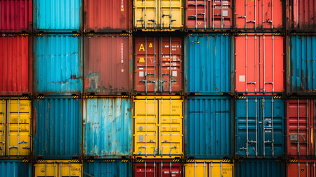 Boat Stack of colorful cargo containers background. Cargo freight transportation.の素材