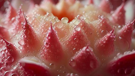 Macro of red flower with water drops. Shallow depth of field.の素材