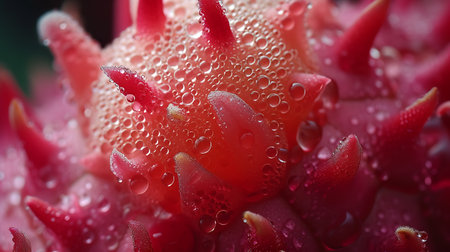 Close up of red flower with water droplets. Macro shot.の素材