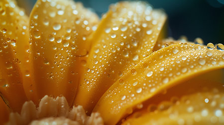 Macro of yellow gerbera flower with water drops on petalsの素材
