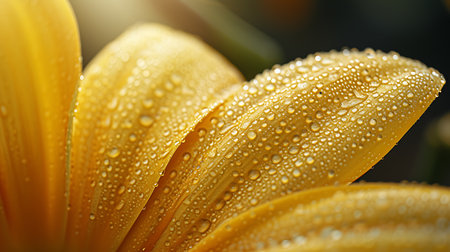 Macro shot of yellow flower petals with water droplets.の素材