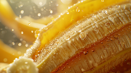Macro shot of yellow lily petals with water drops.の素材