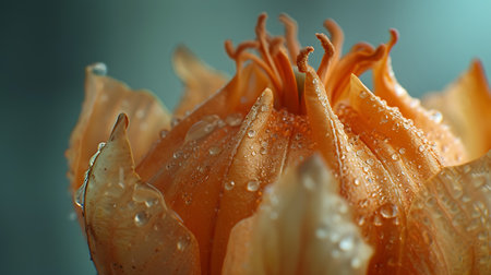 Beautiful orange lily flower with water drops close-up.の素材