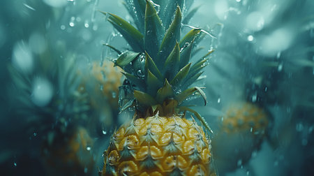 Pineapple in the rain. Shallow depth of field.の素材