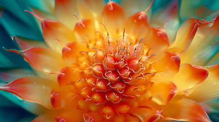Close up of a pineapple flower with orange petals and pistilsの素材