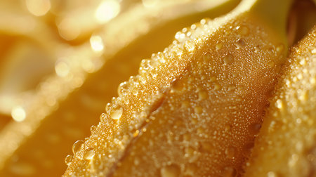 Macro shot of yellow flower petals with water droplets.の素材
