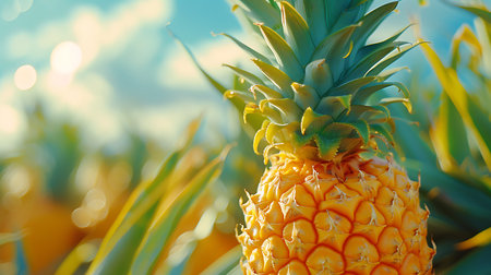Pineapple on the field, close-up, selective focusの素材
