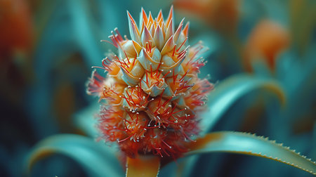Pineapple flower in the garden. Close up of pineapple flower.の素材