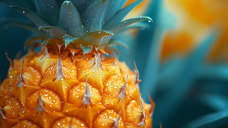 Pineapple with water droplets on it, close-upの素材
