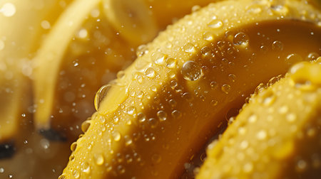 Bunch of fresh bananas with water drops close-up macro photographyの素材