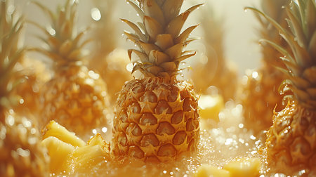 Pineapples with water drops on a light background. Close-upの素材
