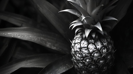 Pineapple on a black and white background. Toned.の素材