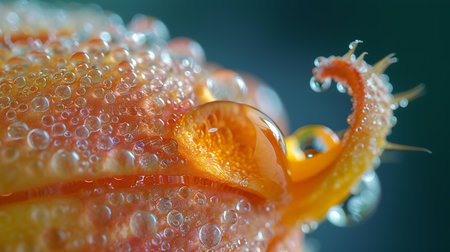 Macro of water drops on orange flower petal with water dropletsの素材