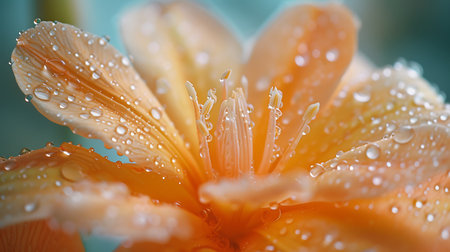Close up of orange lily flower with water drops on petalsの素材