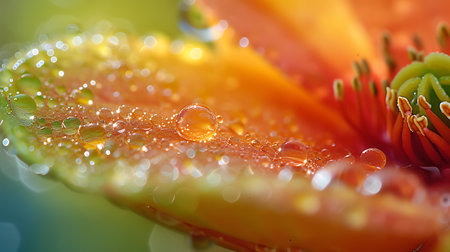Macro shot of water drops on an orange lily flower.の素材