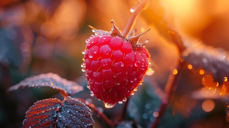 Raspberry in the morning dew. Close-up. Macroの素材