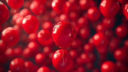 Red balloons floating in the air. 3d rendering, 3d illustration.の素材