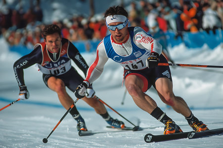 Cross country skiing at the FIS Parallel slalom city event in Hammarbybacken.の素材