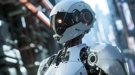 3d rendering humanoid robot working in a factory, artificial intelligence conceptの素材
