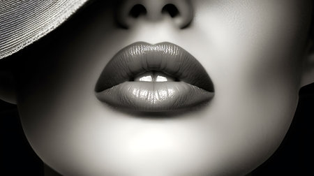Close up shot of a woman's lips on a mannequin.の素材