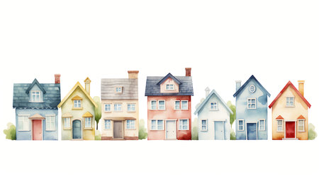 Watercolor houses isolated on white background. Hand drawn vector illustration.の素材