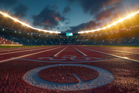 Running track in the stadium at night. 3D Rendering.の素材