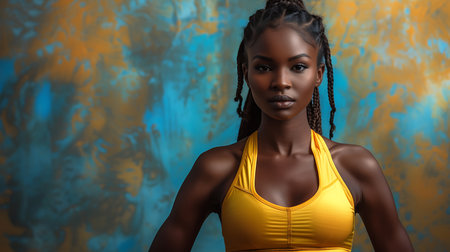 Beautiful young African American woman with dreadlocks wearing yellow topの素材