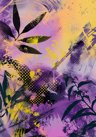 abstract floral background with grunge textures and watercolor blotsの素材