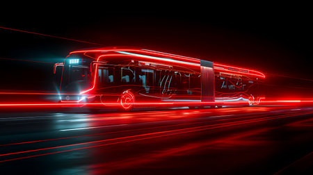 Abstract image of a bus on the road with motion blur background.の素材