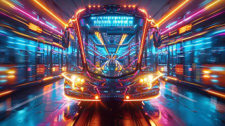 Futuristic scifi tunnel corridor with glowing neon lights 3d renderingの素材