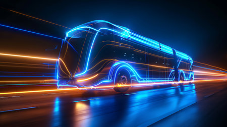Bus on the road with motion blur background. 3d rendering.の素材