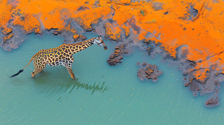 Giraffe at the waterhole. 3d render illustration.の素材