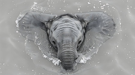 Elephant in the water. 3d illustration of an elephant swimming in the water.の素材