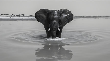 African elephant in the water, Chobe National Park, Botswana, Africaの素材