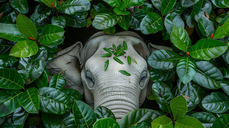 Elephant head with leaf in the garden, concept of nature.の素材