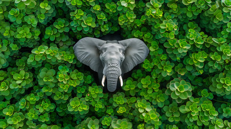 Elephant in green leaves background. Top view. Nature concept.の素材