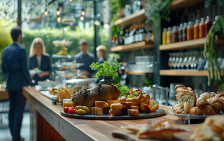catering, food and drinks concept - group of people having dinner at restaurantの素材