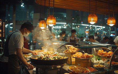 Street food at night in Bangkok, Thailand. Asian street food concept.の素材